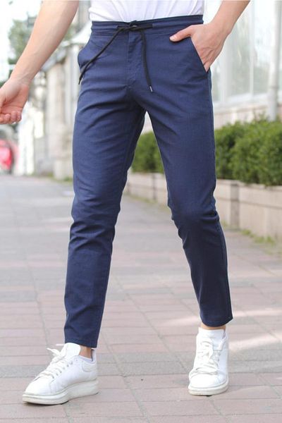 COOL TARZ Navy Blue Men's Eganis Drawstring Jogger Buttoned Fabric Trousers-jggrkmpnt01r0332