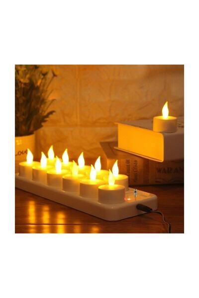 Genel Markalar 12 Li Şarj Standlı Led Mum + 12 Adet Mumluk Spa Masaj Salonu H...