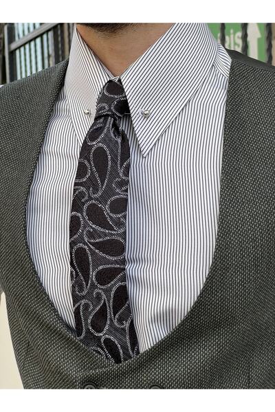 NAZEF Slim Fit Double Breasted Green Vest