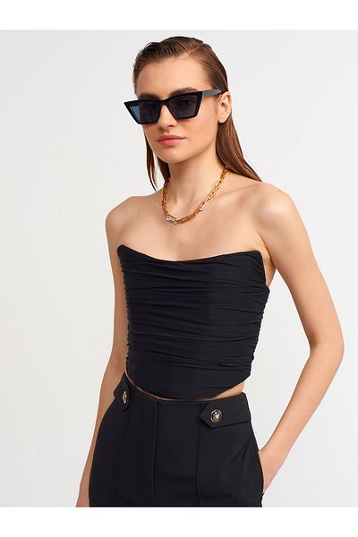 Dilvin 20132 Detailný tyl bez ramienok Bustier-čierna