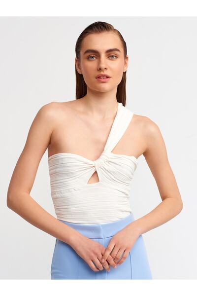 Dilvin 10168 One Shoulder Knitwear Bustier-ecru