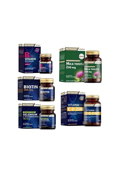 Nutraxin Milk Thistle 60 Tablet+selenyum+biotin+vitamin Max(c,d,zinc)+b12 Vitamini Dilaltı
