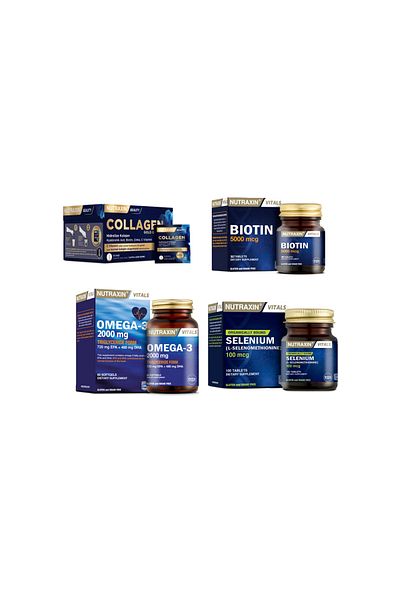 Nutraxin Collagen Sachet 10000Mg+Omega3 2000Mg- 60 CapsulesBiotin30 Tablets + Selenium 100 Tablets