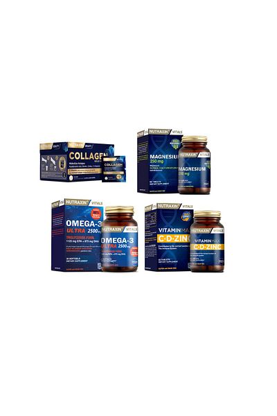 Nutraxin Collagen Sachet 10000 Mg+omega 3Ultra2500 Mg+vitaminMax60 Tablets+magnesium 60 Tablets