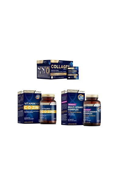 Nutraxin Collagen 30 Sachet 10000 Mg + Vitamin Max (C,d,zinc)60 Tablets + Women's Multivitamin 60 Tablets