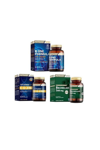 Nutraxin B-One Formula 90 + Vitamin Max + Bromelain - 60 Tablets and 60 Capsules