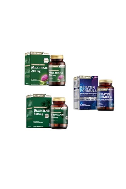 Nutraxin Milk Thistle 60 Tablet+ Bromelain 60 Kapsül + Keratin Formula 60 Tablet