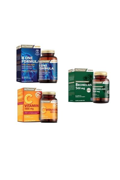 Nutraxin B-one Formula 90 Tablet + Bromelain 60 Kapsül + C Vitamini 1000 Mg 3...