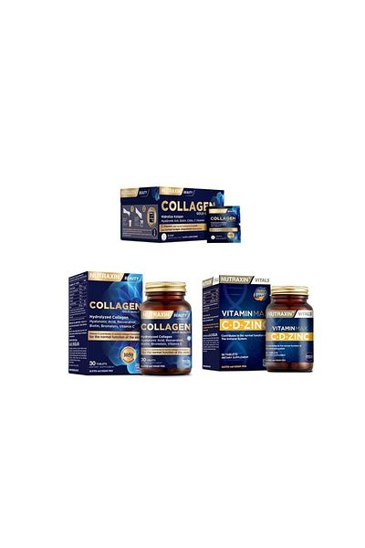 Nutraxin Vitamin Max Collagen and Sachet Collagen - 10000 Mg + 30 Tablets Hydrolyzed + 60 Tablets Vitamin