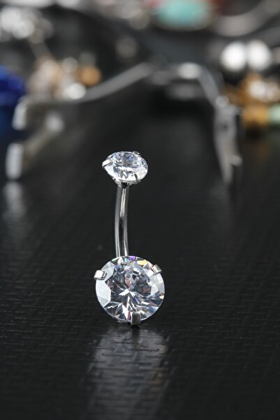 depozoom Çift Zirkon Kristal Çelik Göbek Cerrahi Çelik Piercing