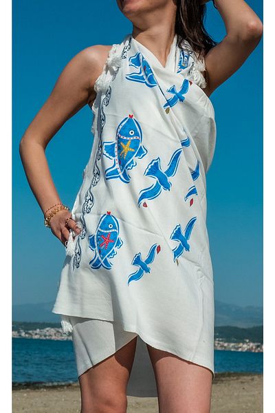 bejamonti Pareo Fish and Seagull Patterned Special for Beach and Pool