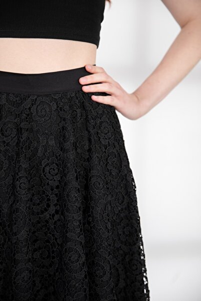 By Mare Style Long Black Lace Embroidery Skirt - Bordeaux Long Skirt