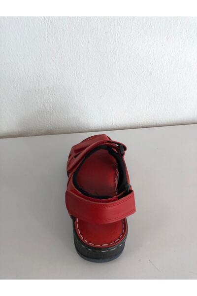 güven kundura Sandalet Kırmızı Hakiki Deri
