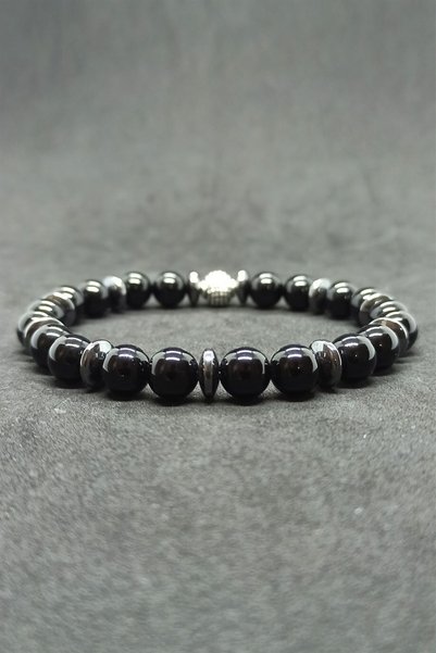 Proff Onyx Hematite Natural Stone Men's Bracelet Prof