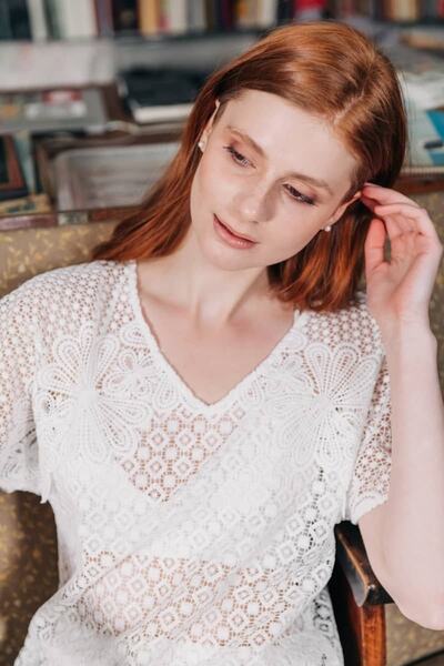 By Mare Style White V-Neck Embroidery Pola Top