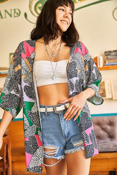 Olalook Dámská růžová puntíková listová sukně Watery Kimono KMN-00000016