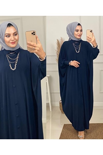 MODAMÜNASİP Harika Önü Düğmeli Yarasa Kollu Uzun Sandy Ferace