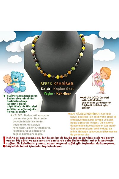 OSMANLI DEĞERLİ TAŞ Sertifikalı Bebek Kehribar Kolye-kalsit-kaplan Gözü-yeşim