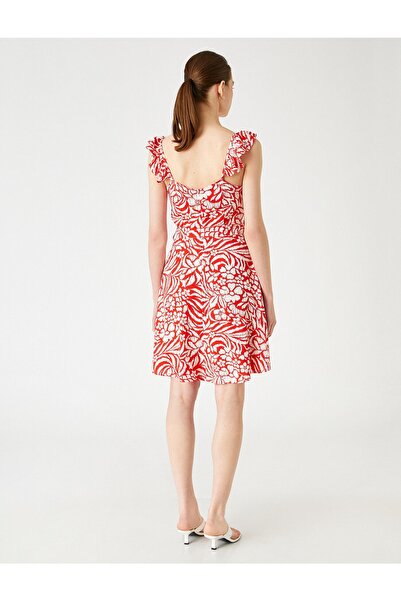 Koton Floral Mini Dress V-Neck Strap Belted