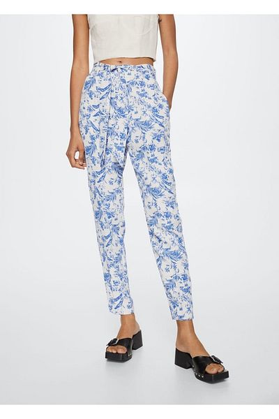 MANGO Woman Patterned Bow Trousers