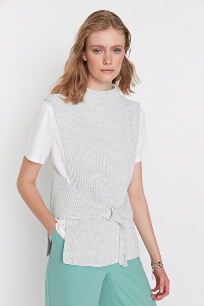 Trendyol Collection Gray Belted Knitwear Sweater TWOAW22BZ0008