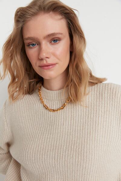 Trendyol Collection Stone Wide Mold Paar weich strukturierter Basic-Strickpullover TWOAW20FV0142