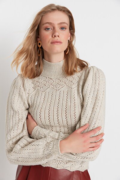 Trendyol Collection Stone Openwork/Hole Stand Collar Knitwear Sweater TWOAW21KZ0034