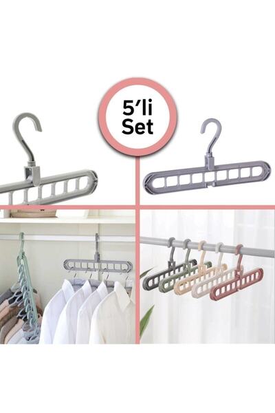 HERFİE Renkli 9 Bölmeli Katlanır Pratik Sihirli Elbise Askısı 5'li Set (5 Adet)