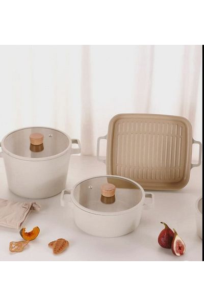 NEOFLAM Fika Beige 5 Piece Pot and Pan Set