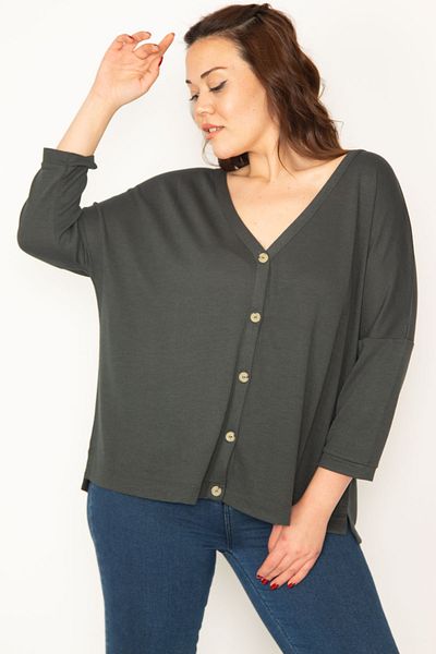 Şans Plus Size Cardigan - Gray - Regular fit