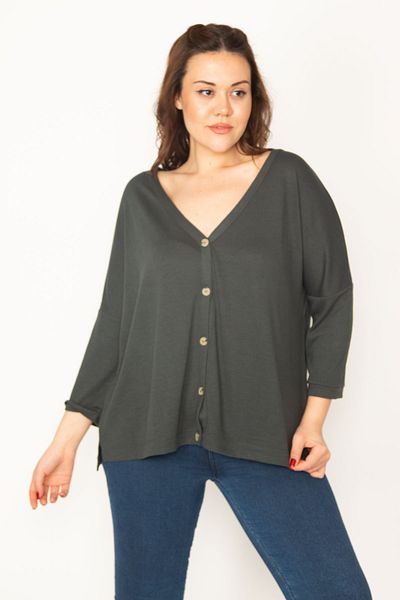 Şans Plus Size Cardigan - Gray - Regular fit