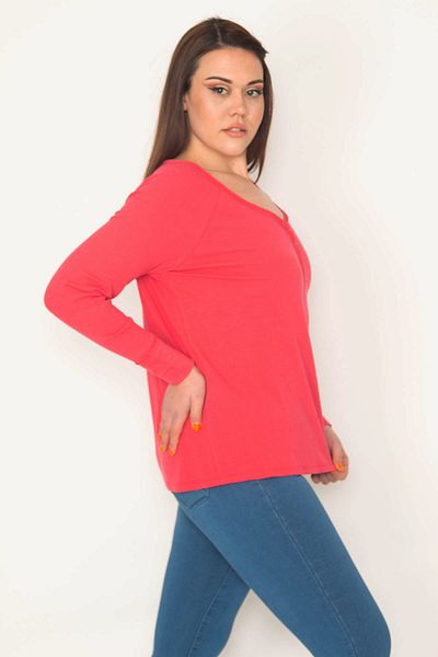 Şans Women's Large Size Fujya Front Placket Snap Button Lycra Blouse 65n32638