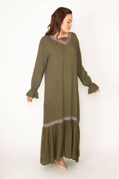 Şans Plus Size Dress - Khaki - Ruffle hem