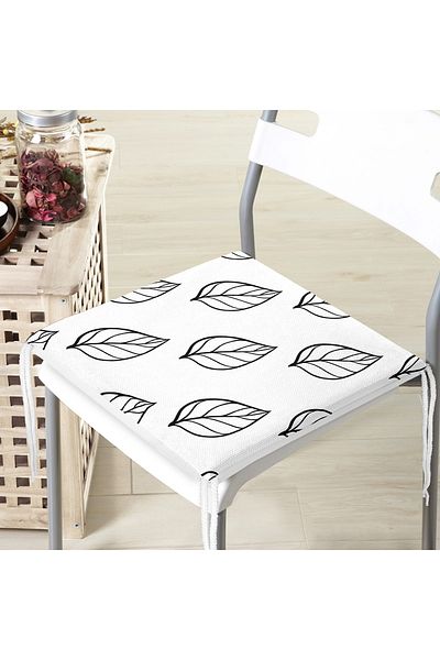 Realhomes Black and White Leaf Motif Modern Zippered Chair Cushion