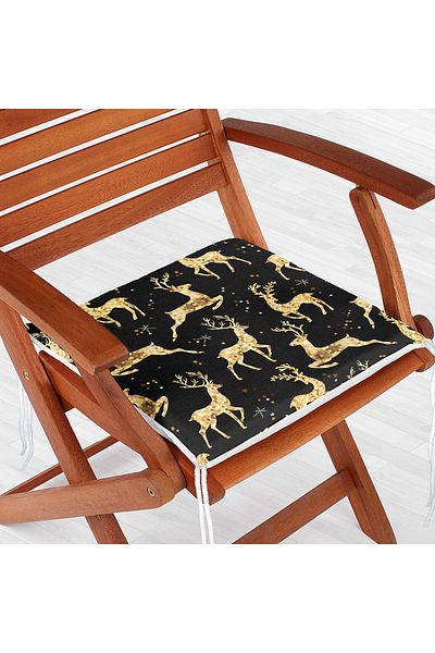 Realhomes Gold Detailed Deers Patterned Modern Zippered Chair Cushion