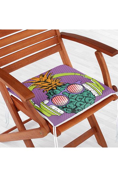Realhomes Digital Printed Zippered Chair Cushion with Tropical Pineapple Pattern on Purple Background