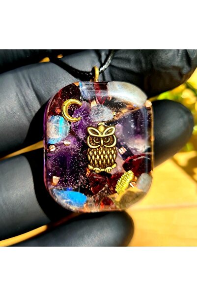 Singincraft Ay Taşı - Aytaşı - Ametist - Baykuş Orgonit Kolye (EL YAPIMI TASARIM ÜRÜNLER)