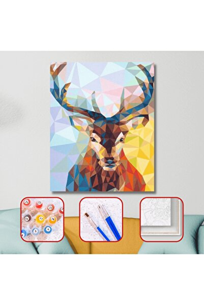 Genel Markalar Sayılarla Boyama Seti Çerçeveli Kasnaklı Soyut Geyik  40 x 50 cm