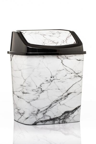 okacih Çöp Kovası Beyaz Mermer Desenli Kokusuz Üst Açılır Çöp Kovası