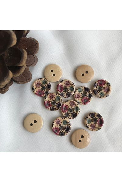 Bukle İplik 23 Size 1.46 cm Colorful Floral Printed Two Holes Tree Button (20 Pcs)