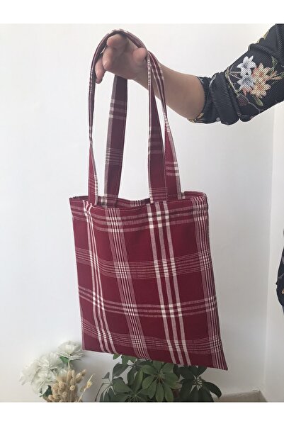 PratikDikisco Vintage Ekose Desenli Kanvas Kumaş Omuz Çantası