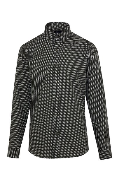 Hatemoğlu Khaki Comfort Fit Printed 100% Cotton Buttoned Collar Long Sleeve C...