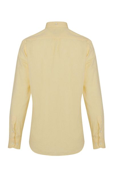 Hatemoğlu Κίτρινο Slim Fit Μασίφ 100% βαμβακερό γιακά με μακρυμάνικο πουκάμισο