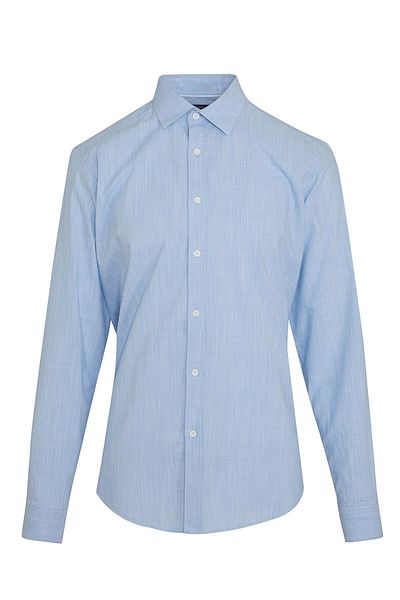 Hatemoğlu Μπλε Slim Fit Μασίφ 100% βαμβακερό μακρυμάνικο πουκάμισο με λεπτή λαιμόκοψη