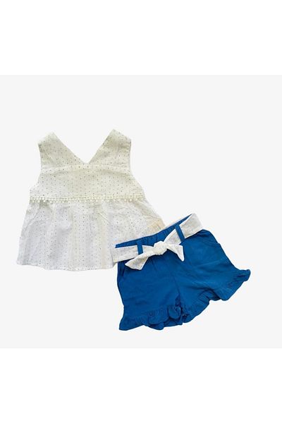 Çikoby Girl's Blue Polka Dot Blouse Shorts Set