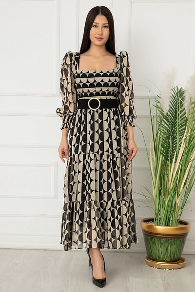 PULLIMM 9027 Model Women's Chiffon Dress - Chest Gathered