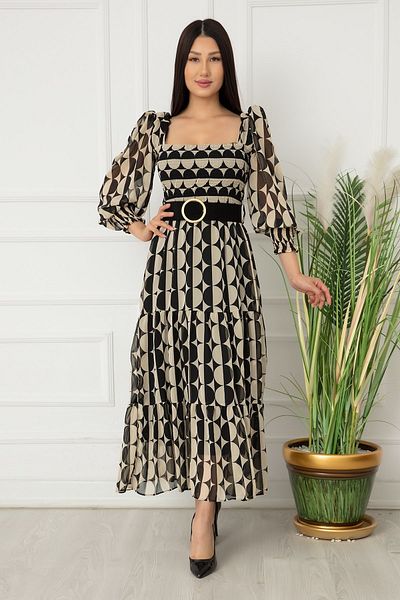 PULLIMM 9027 Model Women's Chiffon Dress - Chest Gathered