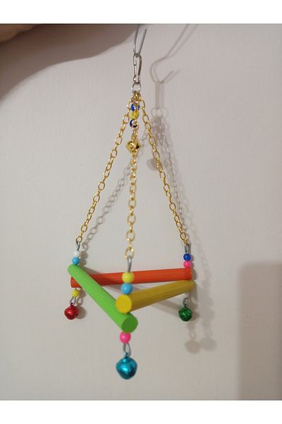TUĞRA PET MARKET Triangle Wooden Colorful Perch Budgie Swing Toy And Swing