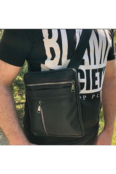 Deribag Geantă neagră pentru bărbați din piele