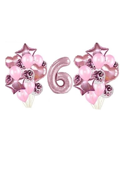 BEST PARTİ DOĞUM GÜNÜ PARTİ SÜSLERİ Pink Color 6 Year Old Balloon Set
